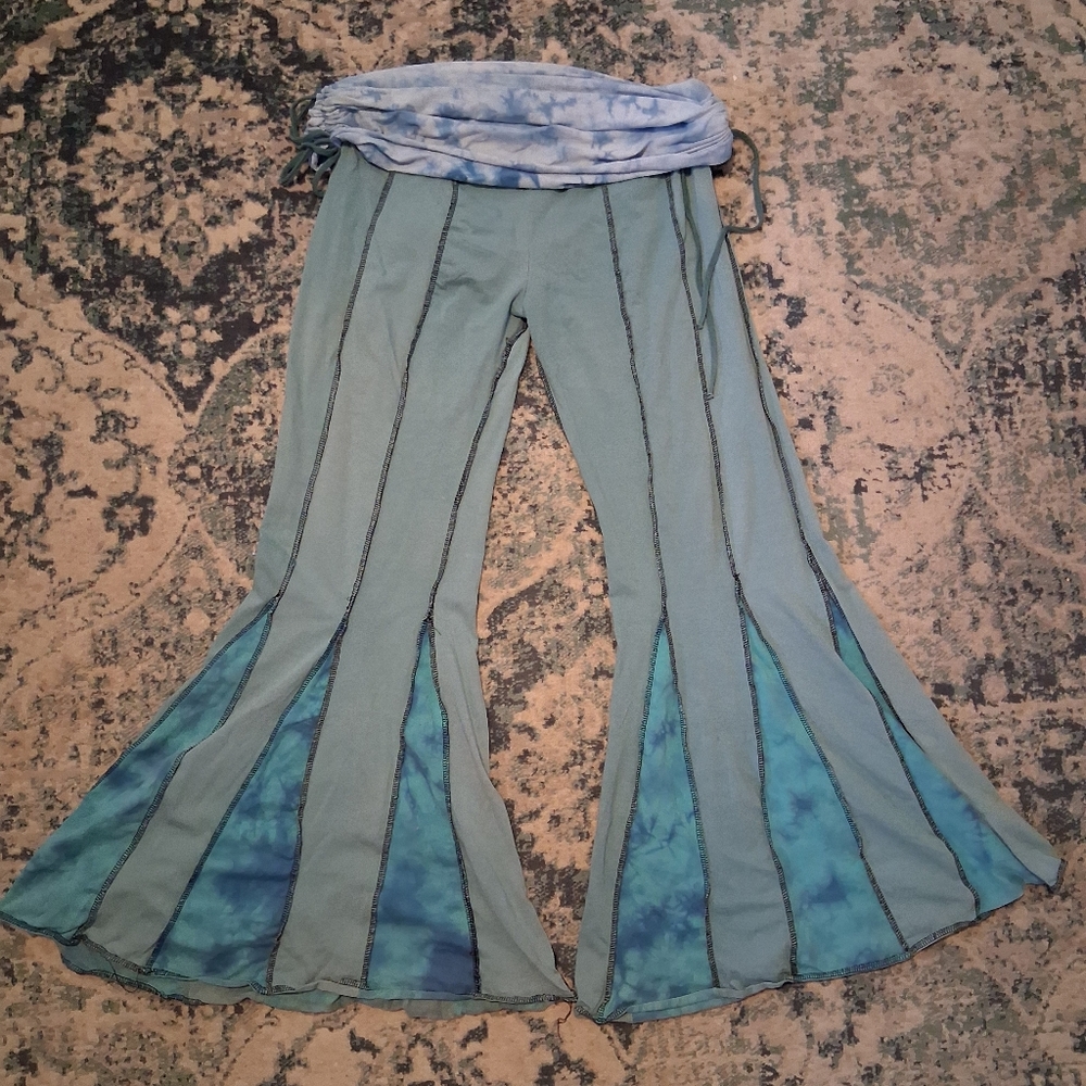 Jayli Blue Tie-Dye Panel Bell-Bottom Leggings
